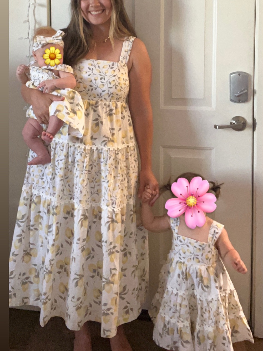 Mama & Mini Yellow Lemon Floral Tiered Maxi Matching Dresses